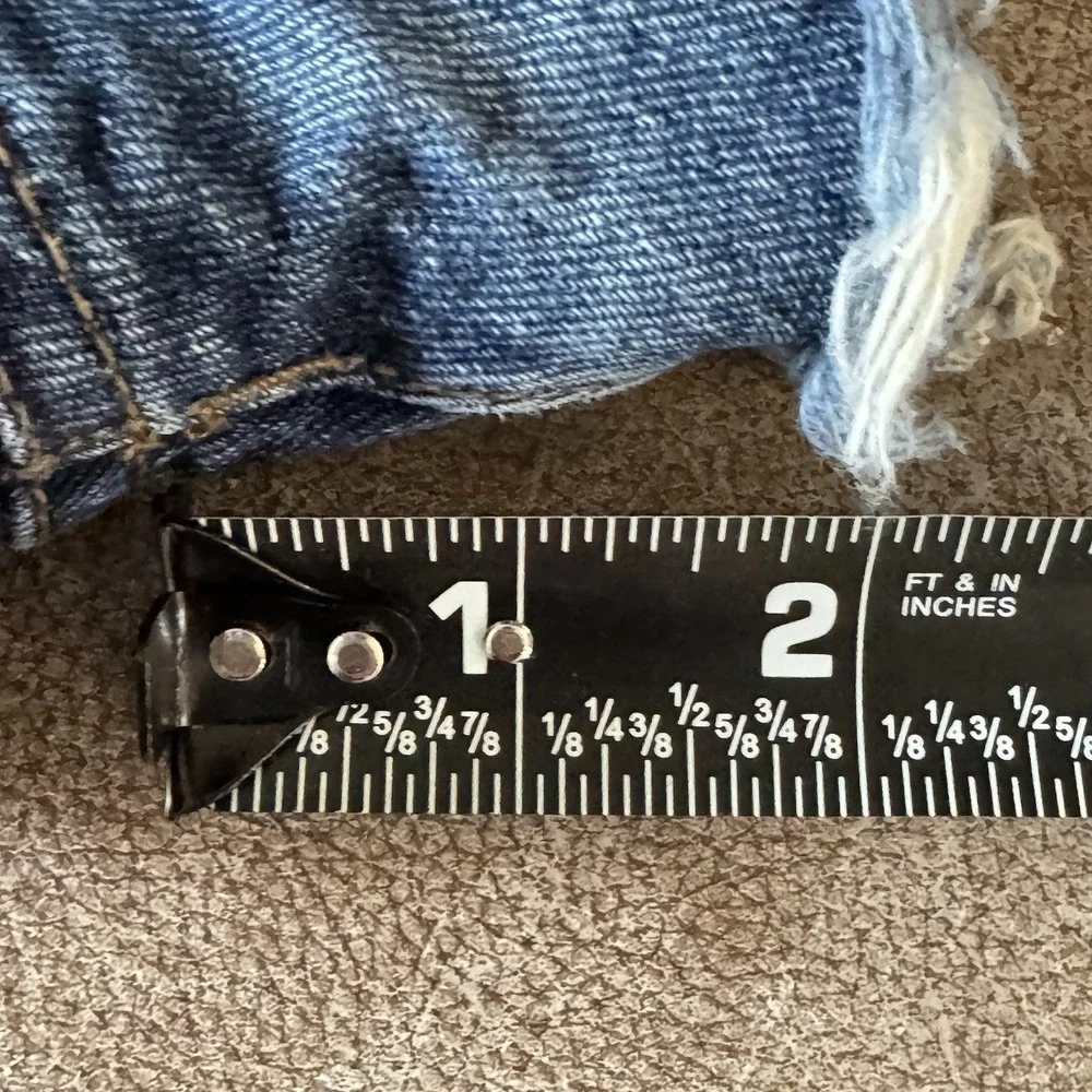 Free People Button Fly Distressed Denim Shorty Shorts Raw Hem Festival W28